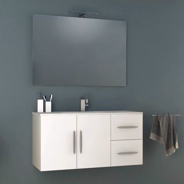 Mobile Bagno Sospeso 100 cm Lavabo e Specchio Tavassi Venere Bianco Lucido