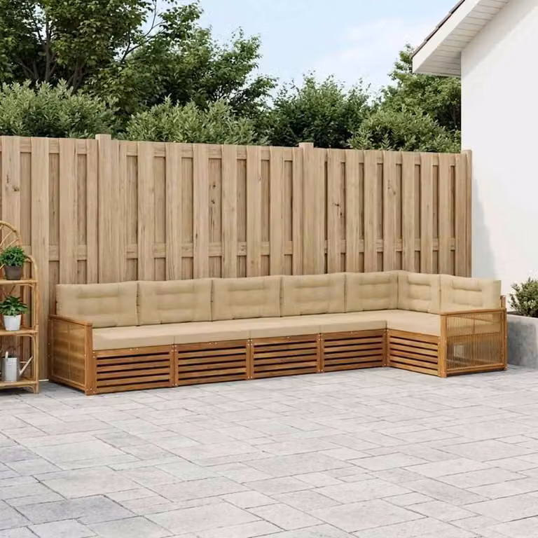 Set di divani da esterno vidaXL 6 pz in legno di acacia con cuscini, colore beige e marrone, design moderno a forma di L per giardino e terrazza