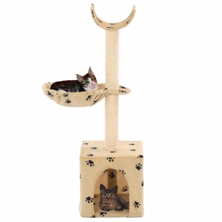 vidaXL Tiragraffi per gatti con colonne in sisal 105 cm Beige a forma di zampa