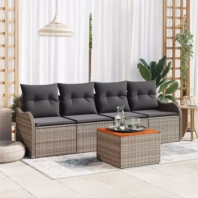 Set Divano da Giardino con cuscino 5 pz-Sofa da Giardino-Divanetto da esterno Grigio polyrattan 339220