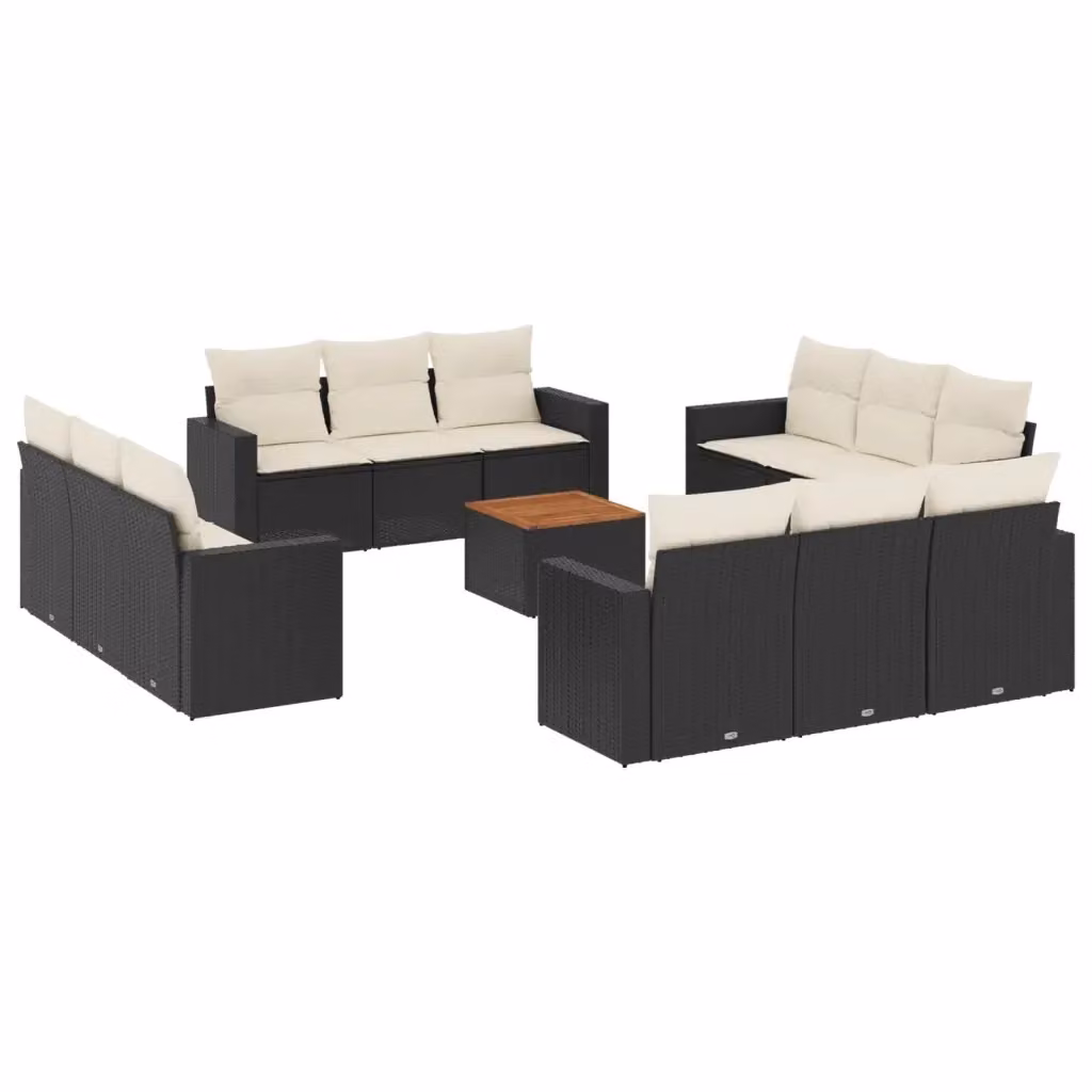 Set di divani da giardino vidaXL a forma di U in polyrattan nero con cuscini e tavolino da esterno – 2
