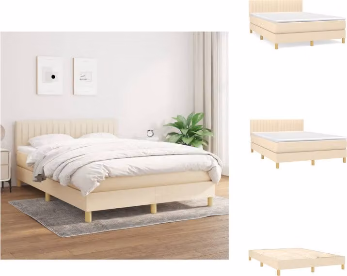 vidaXL Letto a molle con materasso crema 140x200 cm in tessuto - Letti e strutture letto
