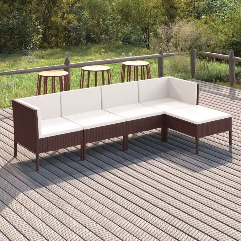 Maison Exclusive - Set da giardino da 5 pezzi con cuscini in polyrattan marrone