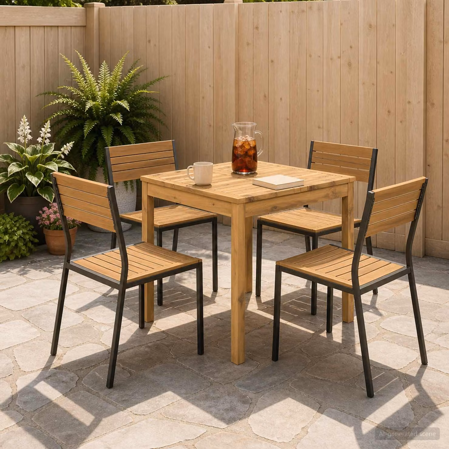 vidaXL Tavolo da giardino rettangolare in legno di acacia bianco e marrone L: 70 cm, P: 68,5 cm, H: 75 cm