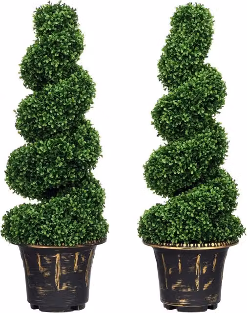 Set 2 Piante Artificiali Buxus Spiraliforme ¨C zephmum ¨C Verde, Vaso, 90 cm