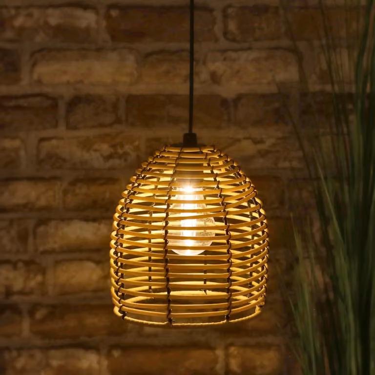 Lampada a sospensione in rattan - circa 18 x 16 cm - Lampada per interni ed esterni con timer e batteria