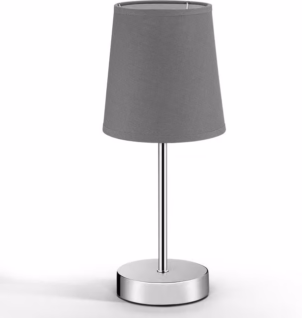 Lampada da tavolo Monzana moderna in metallo e tessuto grigio e argento con luce LED bianco caldo