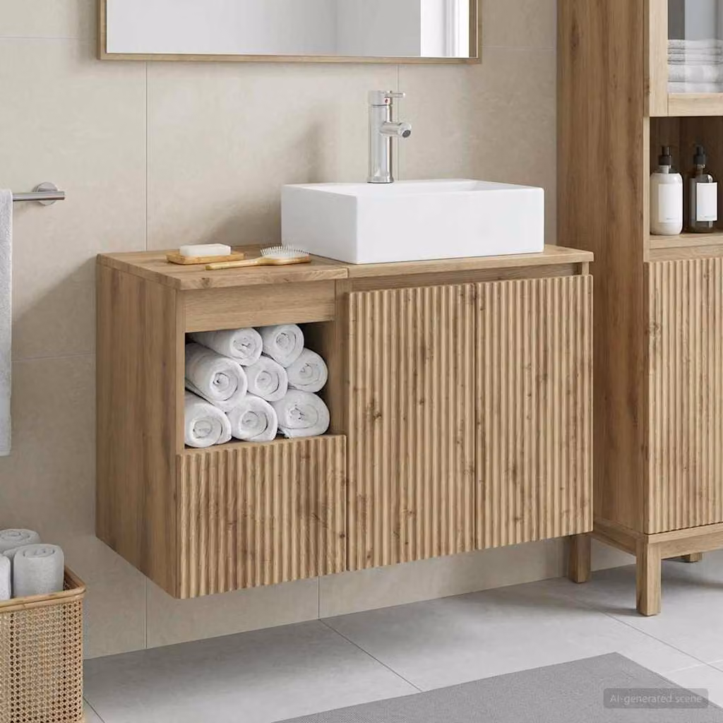 Set di mobili per il bagno moderno vidaXL composto da mobile lavabo e mobile contenitore in legno marrone L/P/H: 79,5 x 49,5 x 34,34 cm e 41,0 x 41,0 x 34,34 cm