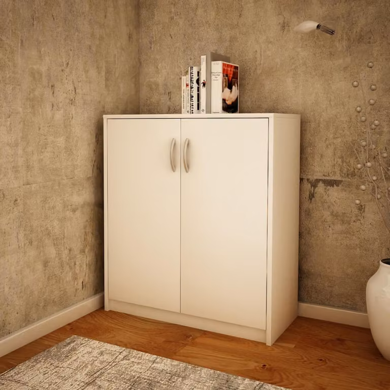 Comodino largo 74 cm, finitura opaca, ampio spazio di archiviazione. Mobiletto contenitore con maniglie in polimero di alta qualità. Colore: bianco