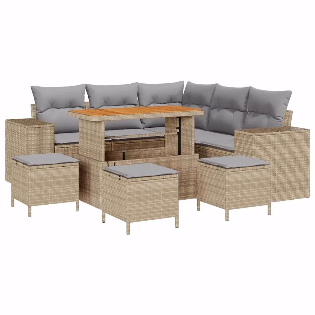 Set Divano da Giardino vidaXL 9 Pezzi con Cuscini Beige e Grigio per 8 Persone con Tavolino e Ottoman in Acciaio Verniciato a Polvere – 2