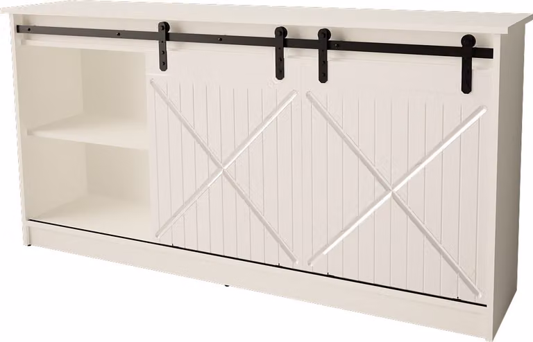 Cassettiera GRANERO 160 cm BIANCA LAMINATA Frontali fresati 2 ante scorrevoli Credenza in MDF Mobile a ripiani aperti Buffet Stile cottage moderno Stile country Stile rustico Alta qualità