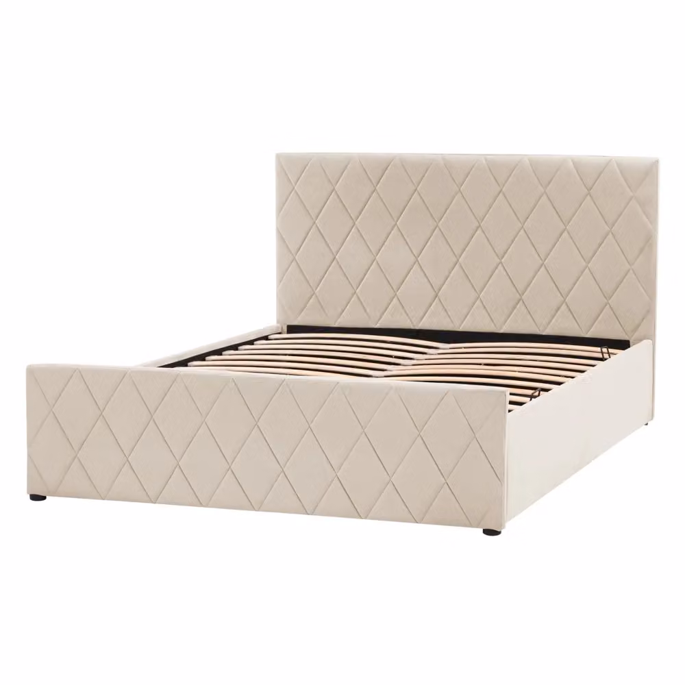 Letto contenitore BELIANI in velluto beige con testiera trapuntata e base a doghe L/P: 180 x 200 cm – 2