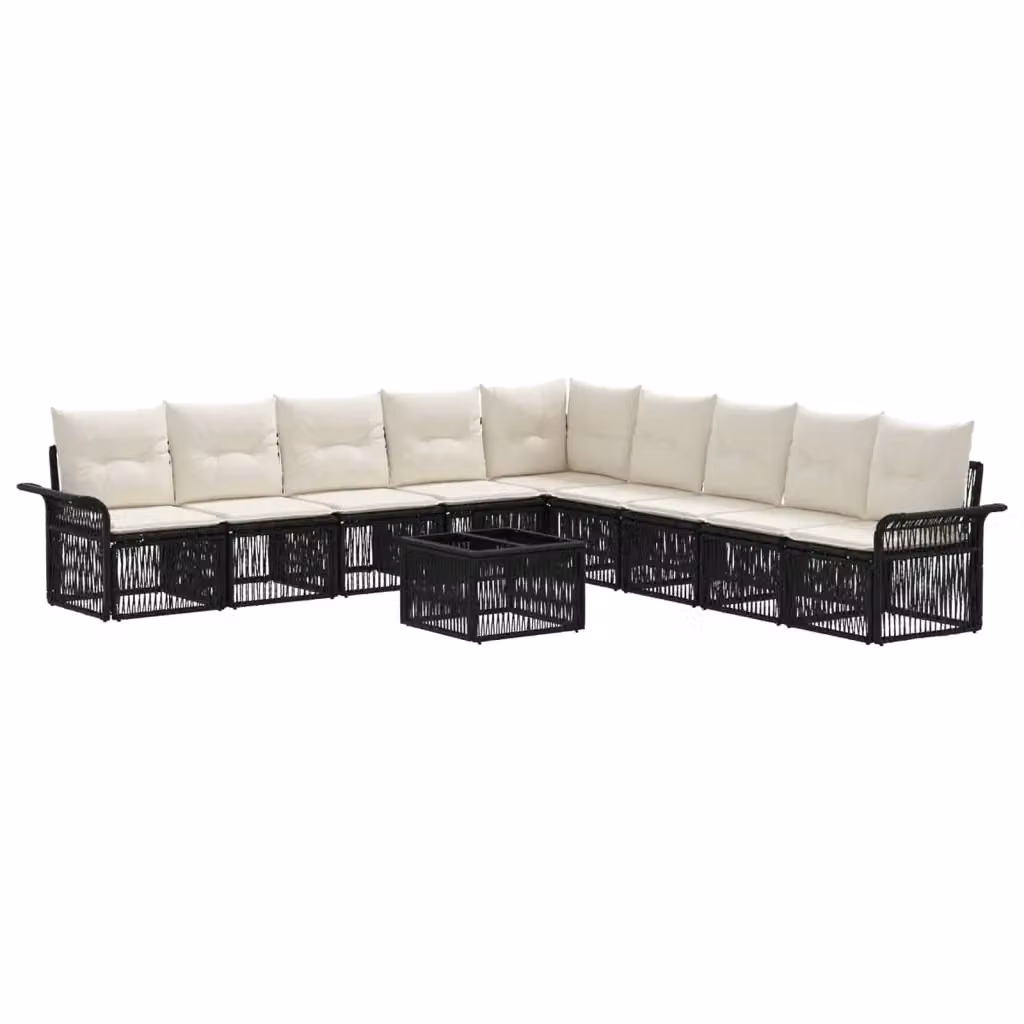 Set Divano da Giardino vidaXL 10 Pezzi Nero con Cuscini e Tavolino in Polyrattan e Metallo – 2