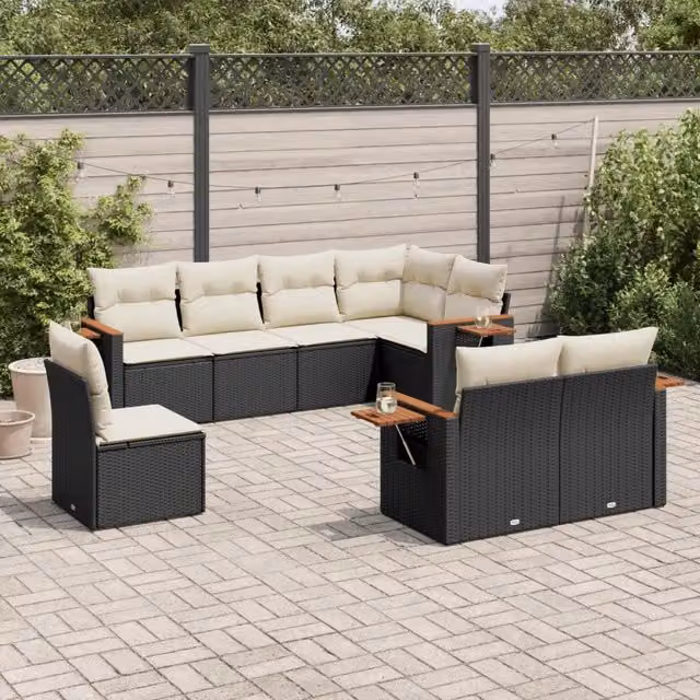 Set Divani da Giardino con Cuscini 8 pz Nero in Polyrattan 3259403