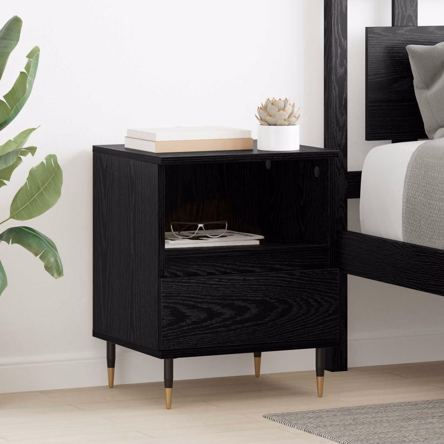 Set di 2 Armadi da Notte vidaXL Moderni in MDF e Metallo, Colore Nero, L 40 cm x P 35 cm x H 50 cm