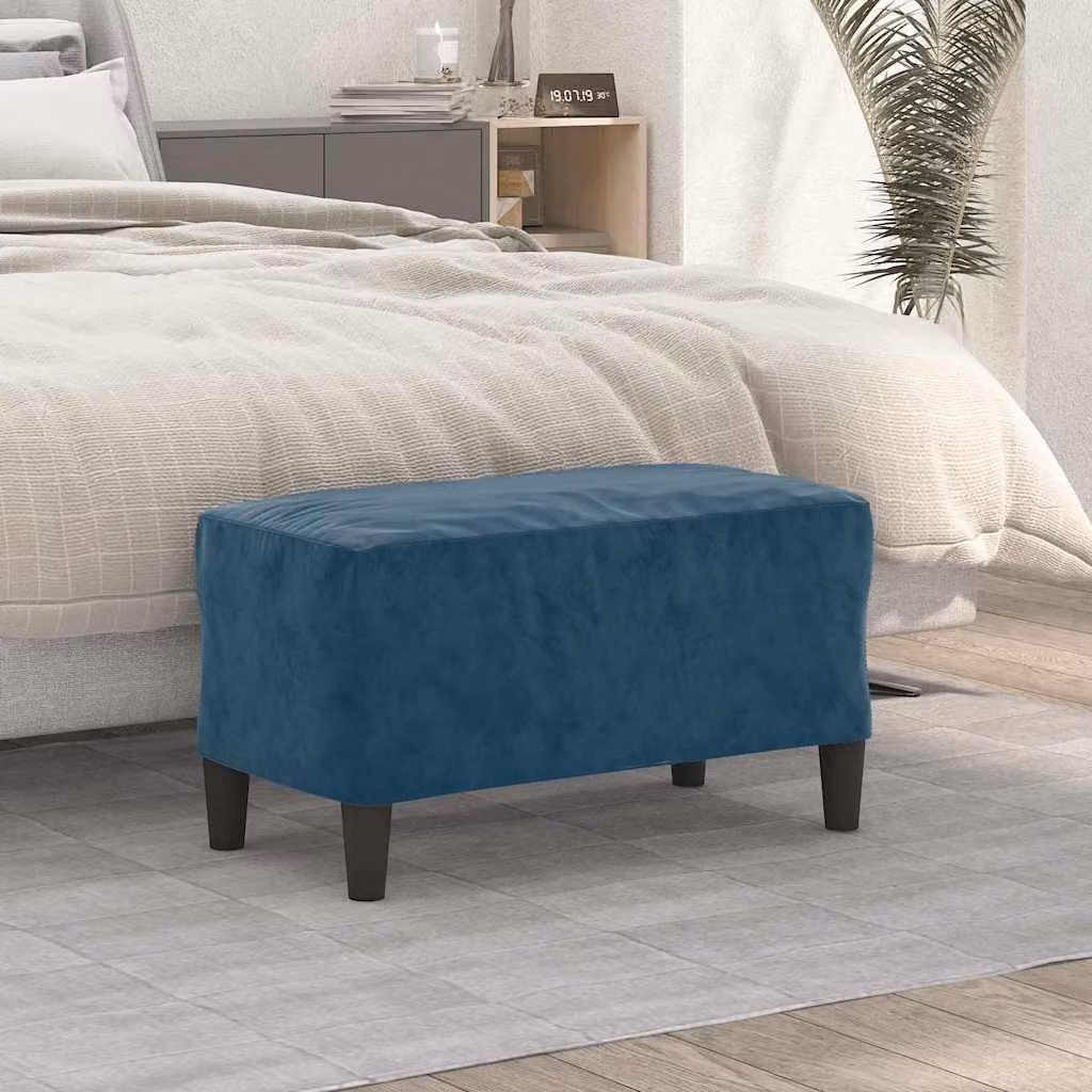 Panca moderna vidaXL in velluto blu con struttura in legno L: 70 cm, P: 35 cm, H: 41 cm