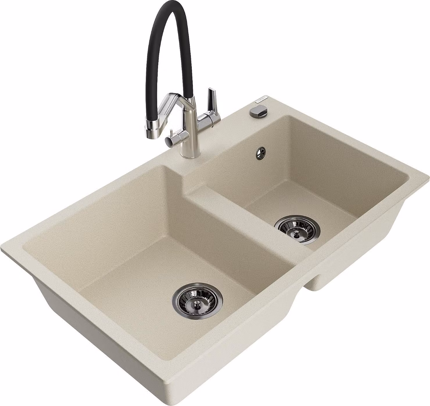Mexen Tomas lavello in granito a 2 vasche con miscelatore Duo, beige - 6516-69-671701-07-B
