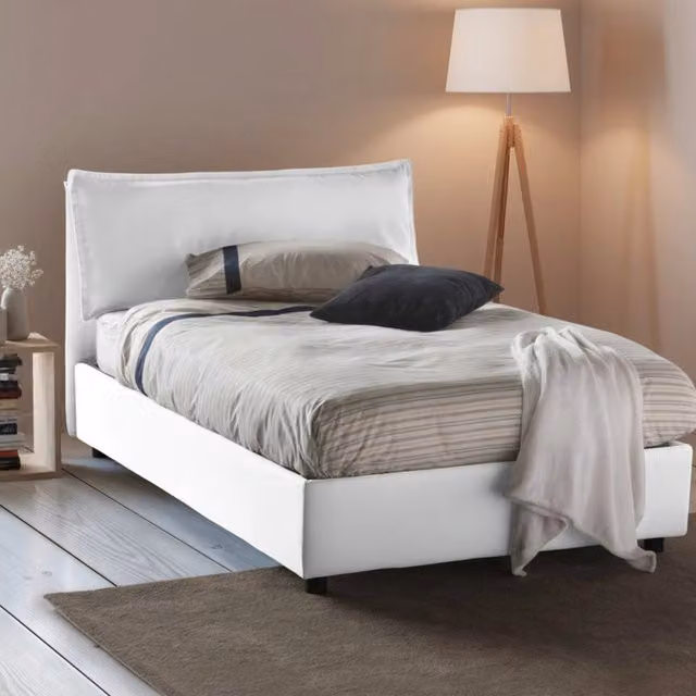 Letto Abbygale con Materasso Incluso, Struttura Imbottita con Contenitore a Sollevamento, Bianco, 120 x 200 cm