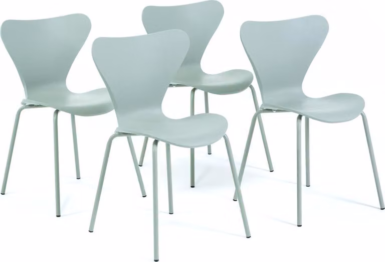 set di 4 sedie per interni con scocca in resina rinforzata con fibra di vetro e gambe in metallo, design moderno ed elegante con finitura effetto legno - robuste, durevoli e ideali per cucine,da pranzo, bar e ristoranti - NINA - Verde agave