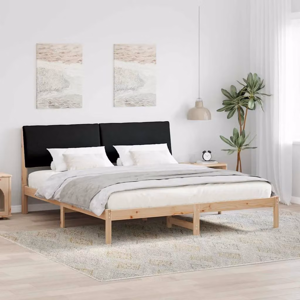 Struttura del letto con testiera vidaXL in legno di pino, marrone e nero, 200 x 200 cm – 1
