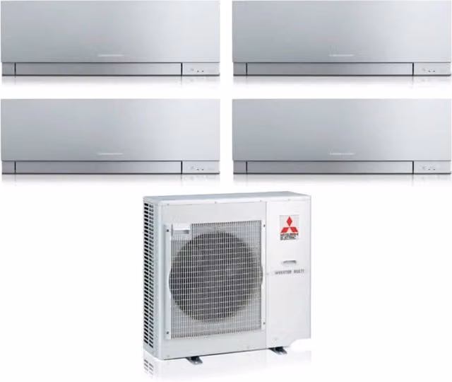 Climatizzatore Condizionatore Mitsubishi Electric Quadri Split Inverter serie KIRIGAMINE ZEN SILVER MSZ-EF 7+7+7+9 con MXZ-4F80VF R-32 Wi-Fi Integrato Colore Argento