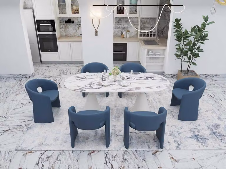 Exklusive Esszimmer Garnitur Ovaltisch 6x Küchenstühle Edles Set
