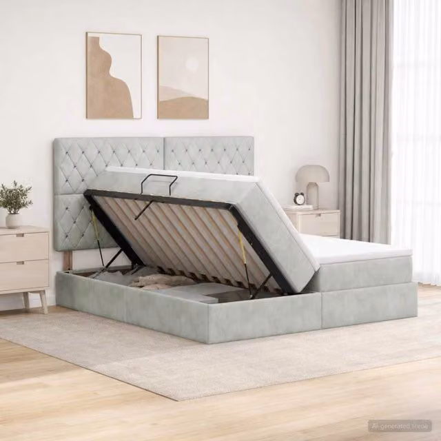 Letto con Contenitore Moderno vidaXL in Velluto Grigio L/P/H: 200 x 200 x 140 cm