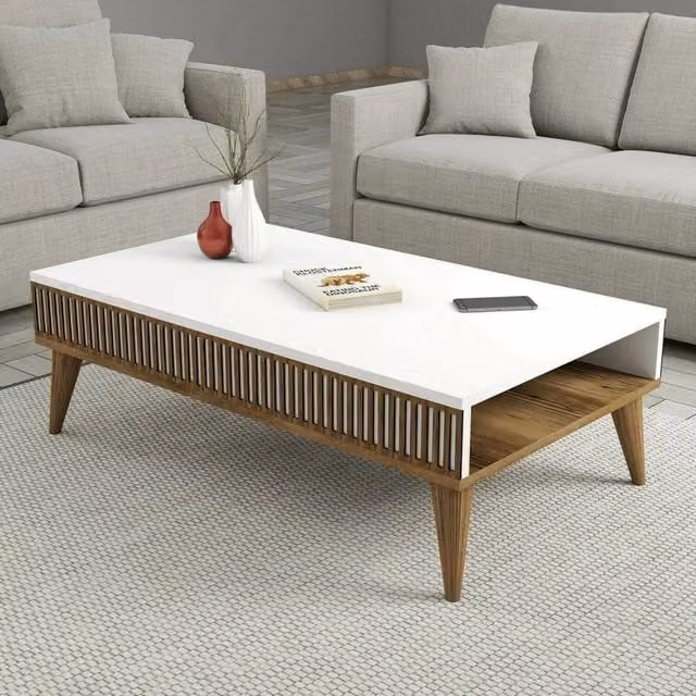 Tavolino da salotto Atrani DMORA moderno rettangolare, Noce e Bianco, L: 105 cm, P: 60 cm, H: 35 cm