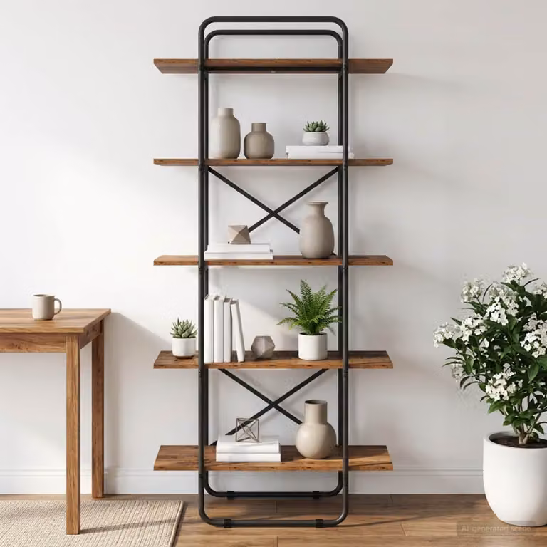Libreria vidaXL a 5 livelli in stile industriale, colore marrone quercia, L 60 cm x P 35 cm x H 175,5 cm