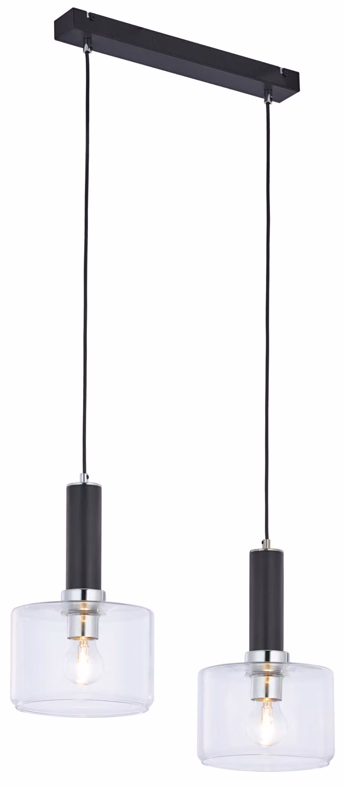Lampada a sospensione VANES nera-trasparente-cromata 2xE27x40W in metallo, dimensioni: 80x52x20 cm, IP20, Jupiter