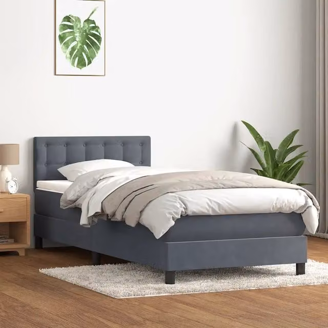 Giroletto a Molle con Materasso Grigio Scuro 80x220 cm Velluto 3316618