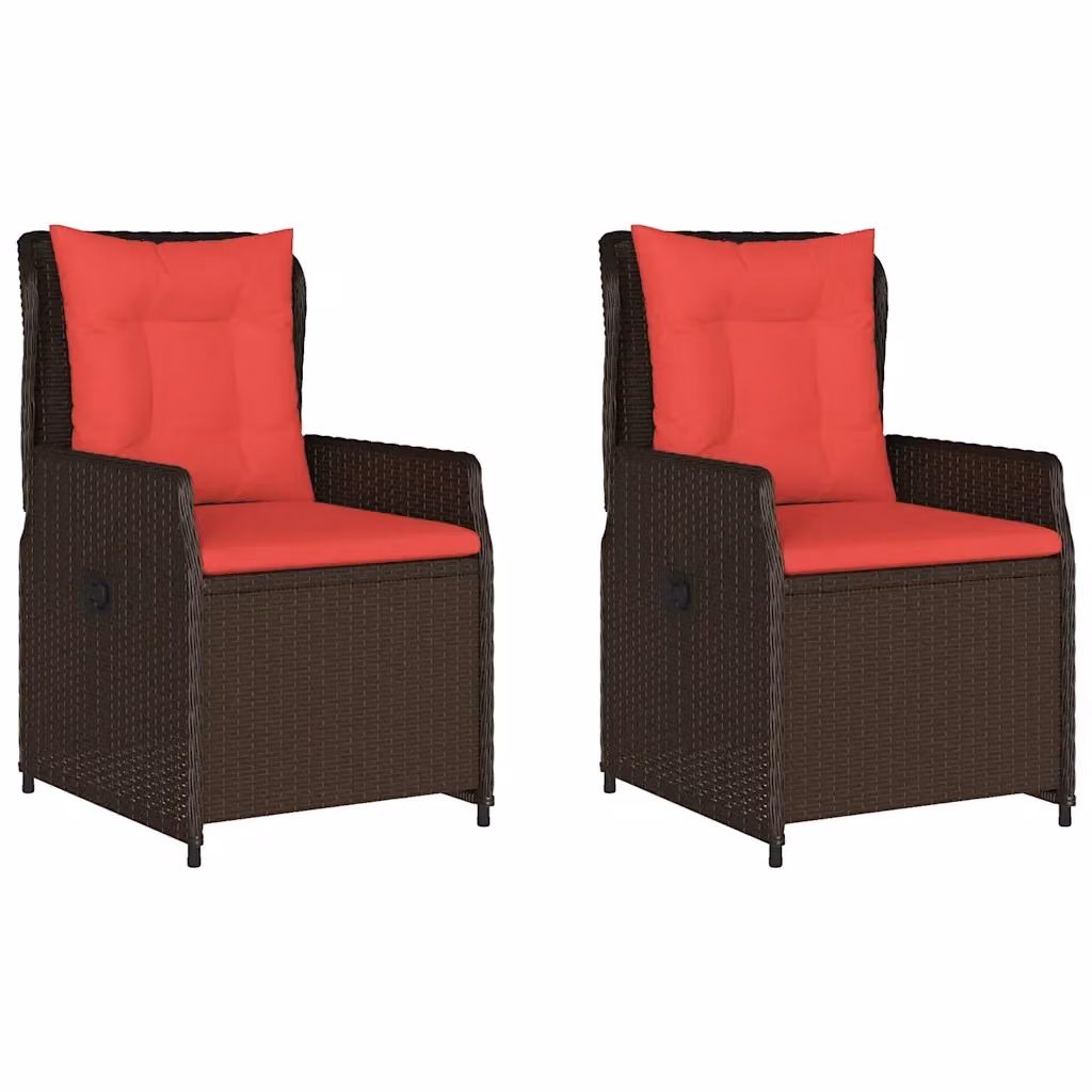 Set di 2 sedie da giardino reclinabili vidaXL in polyrattan marrone con braccioli e cuscini rossi – 2