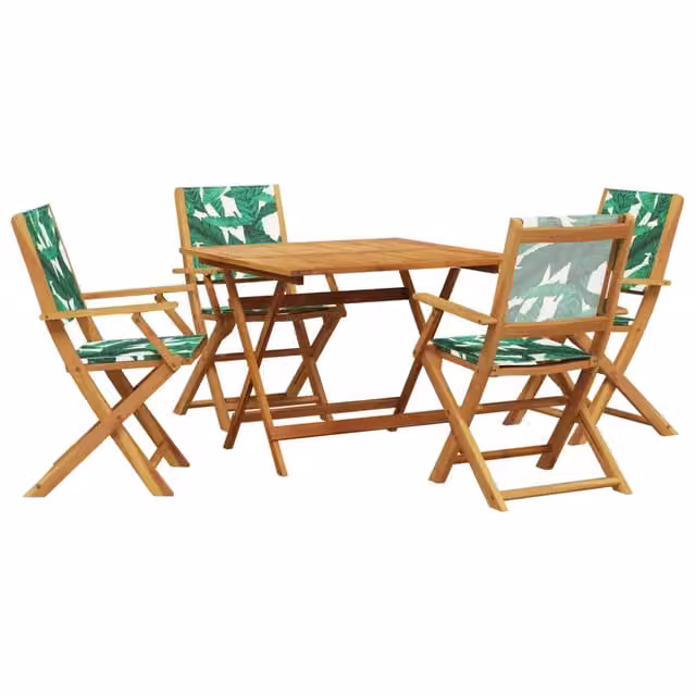 Set Pranzo da Giardino 5 pz | Set Salotto da Giardino Foglie in Tessuto e Legno Massello