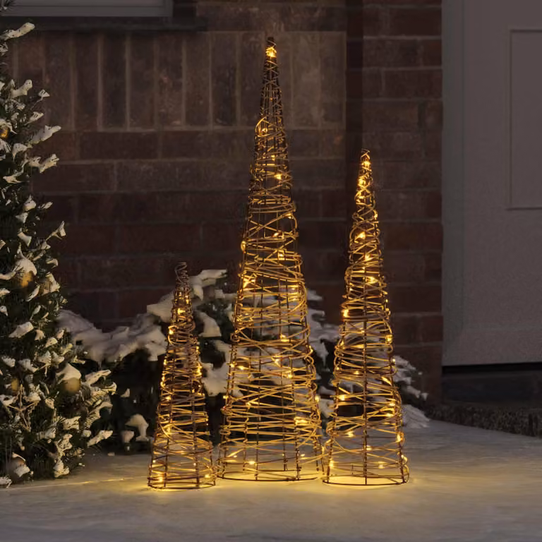 Maison Exclusive - Albero di Natale, set di 3, 90 LED bianco caldo, 20 x 20 x 80 cm, rattan