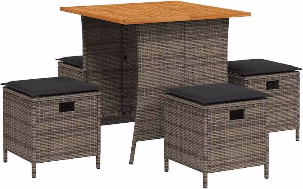 Set da Pranzo da Giardino 5 pz con Cuscini in Polyrattan Grigio