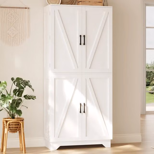 Armadio da cucina 80x40x180 cm, alta capacità con 4 porte a granaio, dispensa con portabottiglie e ripiani porta, per soggiorno e sala da pranzo