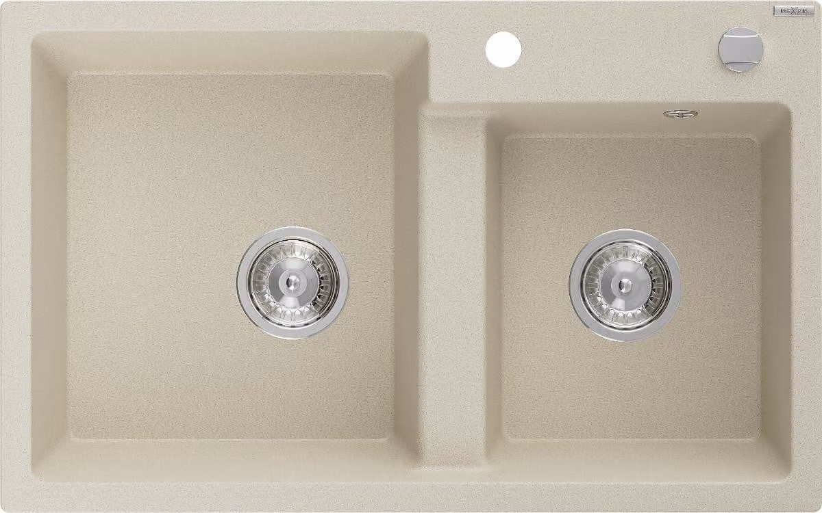 Mexen Tomas lavello in granito a 2 vasche 800 x 500 mm, beige, sifone cromato - 6516802000-69