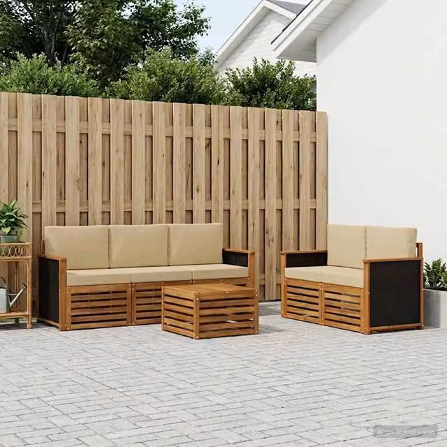 Set di divani da esterno 6 pz Naturale e Beige 3384014