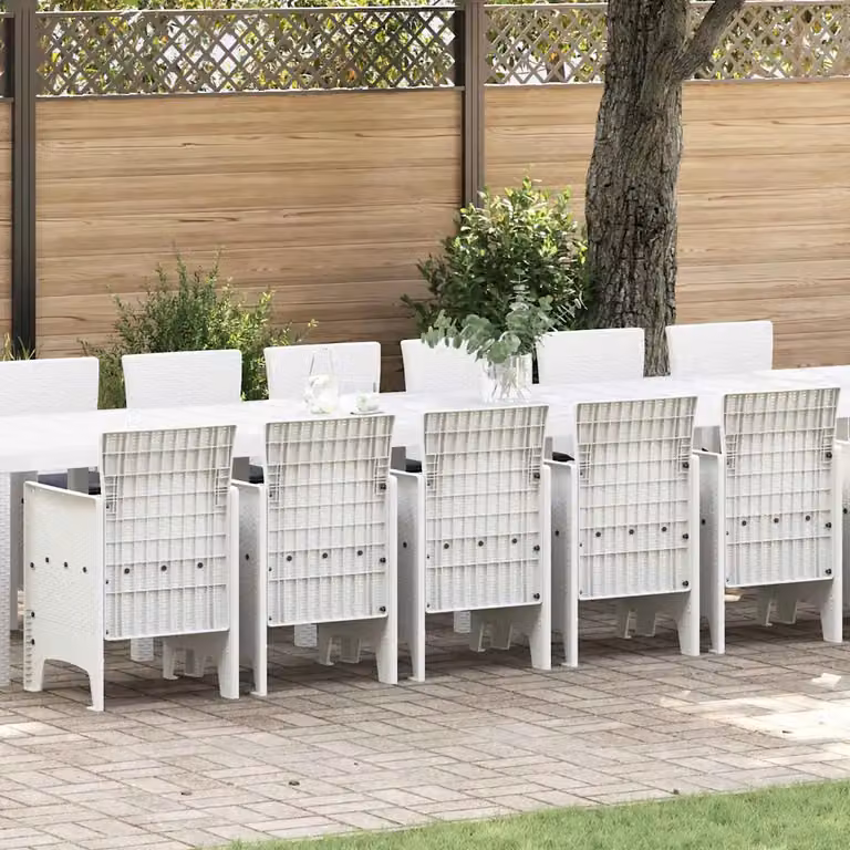 Set da pranzo da giardino vidaXL in rattan bianco con 17 pezzi e cuscini