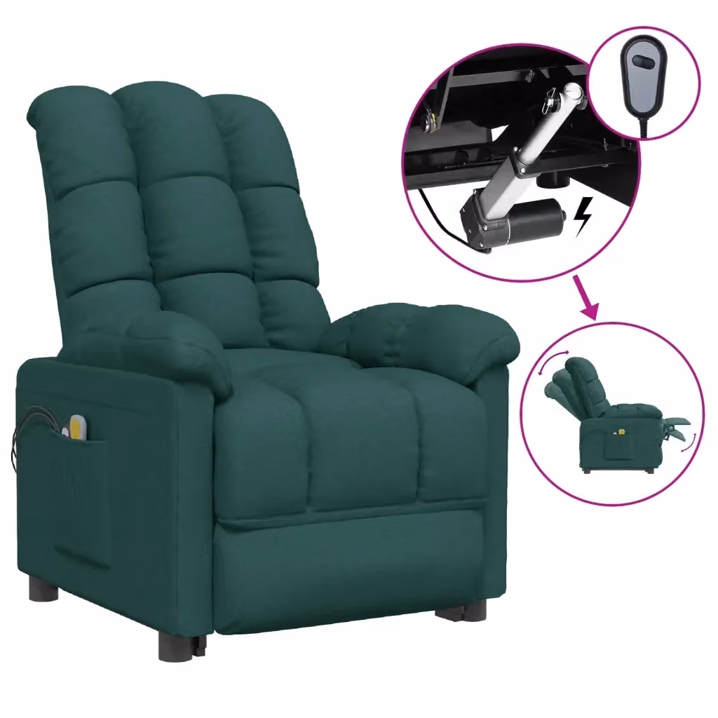 Poltrona Massaggiante Elettrica Relax vidaXL in Tessuto Verde con Braccioli – 2
