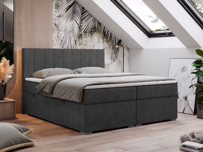 Letto con rete a molle 200x200, letto 200x200 con materasso e topper, letto con rete a molle e contenitore, letto matrimoniale - LOPE - 200x200 - Grigio scuro - Struttura - H4