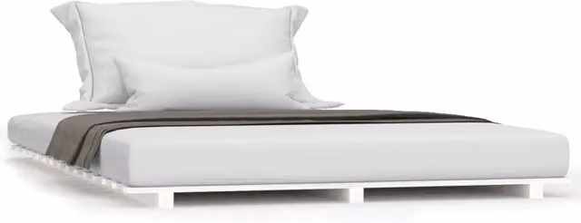 Letto matrimoniale in legno massello di pino bianco con doghe fisse, stile rustico, L/P/H: 120 x 200 x 190 cm