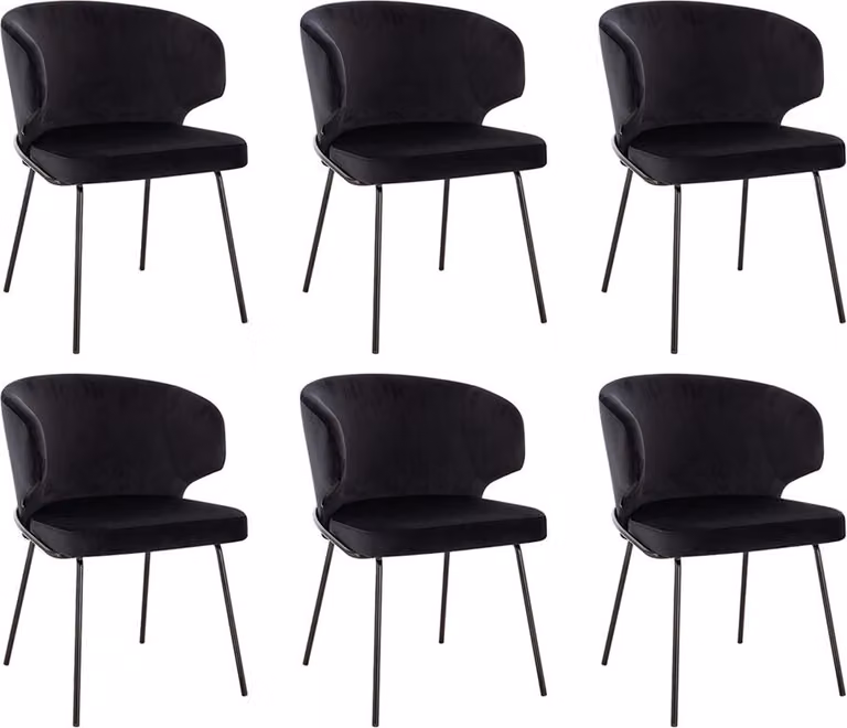Home Deluxe - Sedia imbottita AMARA- 6 pezzi, colore: nero velluto - imbottitura morbida, carico massimo 120 kg I Sedia da cucina Sedie da pranzo Sedie da sala da pranzo