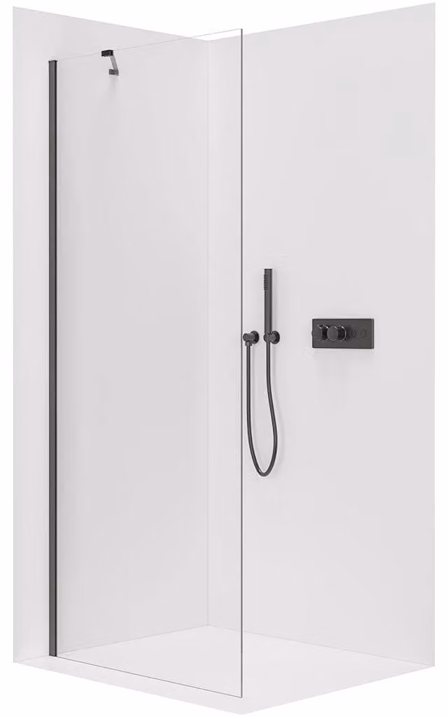 CERANO - Box doccia Walk-in Onyx Y L/P - 8 mm - nero opaco, vetro trasparente - 110x200 cm