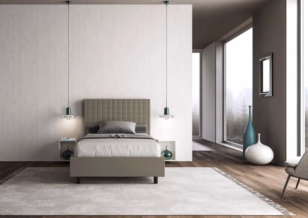 Letto una piazza e mezza contenitore imbottito BS COM in similpelle color cappuccino L: 130 cm, P: 210 cm – 2