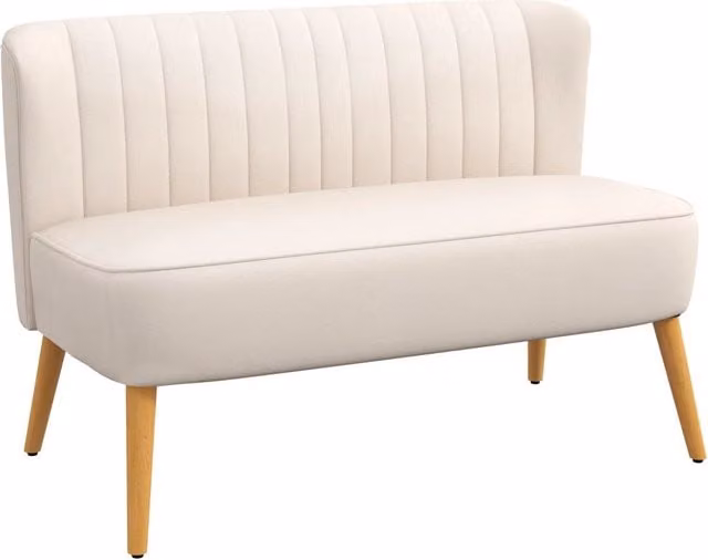 Divano 2 Posti Zephmum in Legno e Tessuto Crema L: 117 cm, P: 56 cm, H: 77 cm