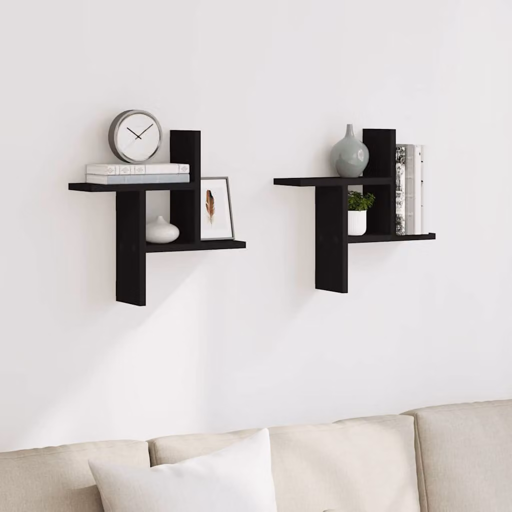 Set di 2 mensole da parete vidaXL nere in MDF, design minimalista, L 38 cm x P 12 cm x H 38 cm