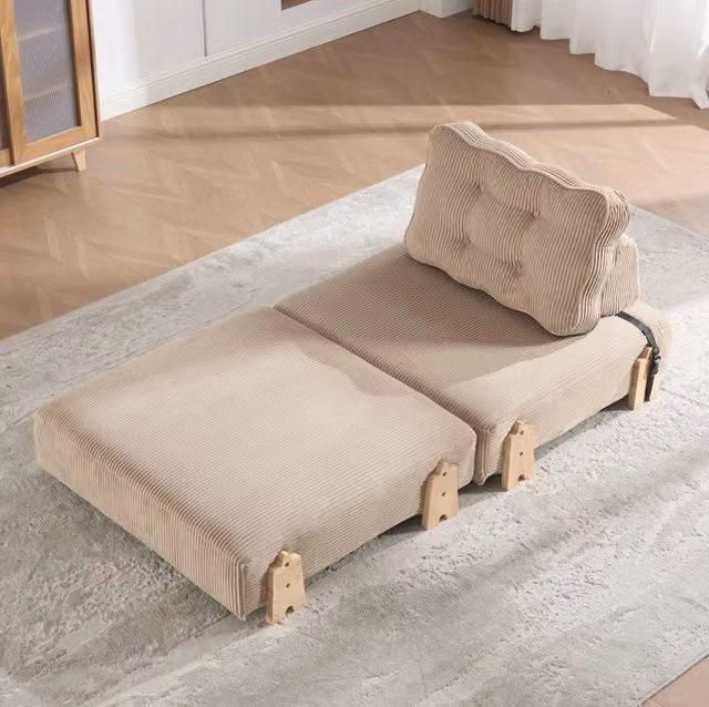 Poltrona letto singola pieghevole 90x170 cm in velluto a coste kaki HOMVRA