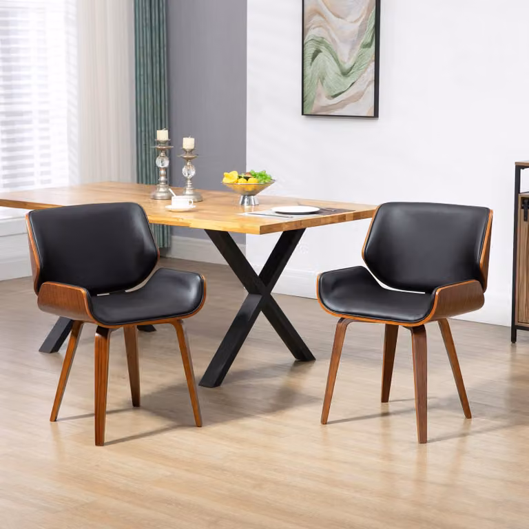 Sedie da pranzo – Set da 2 – Sedie da pranzo vintage – Rivestimento in ecopelle – Gambe in acciaio nero