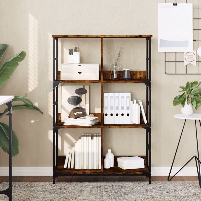 Libreria in stile industriale vidaXL in legno e metallo, colore rovere, L 78,5 cm x P 33 cm x H 117,5 cm